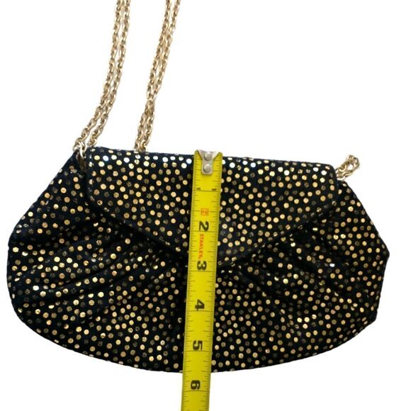 Lauren Merkin Suede Bag Black Gold Metallic Dots Chain Strap Evening Baguette. - Picture 3 of 16